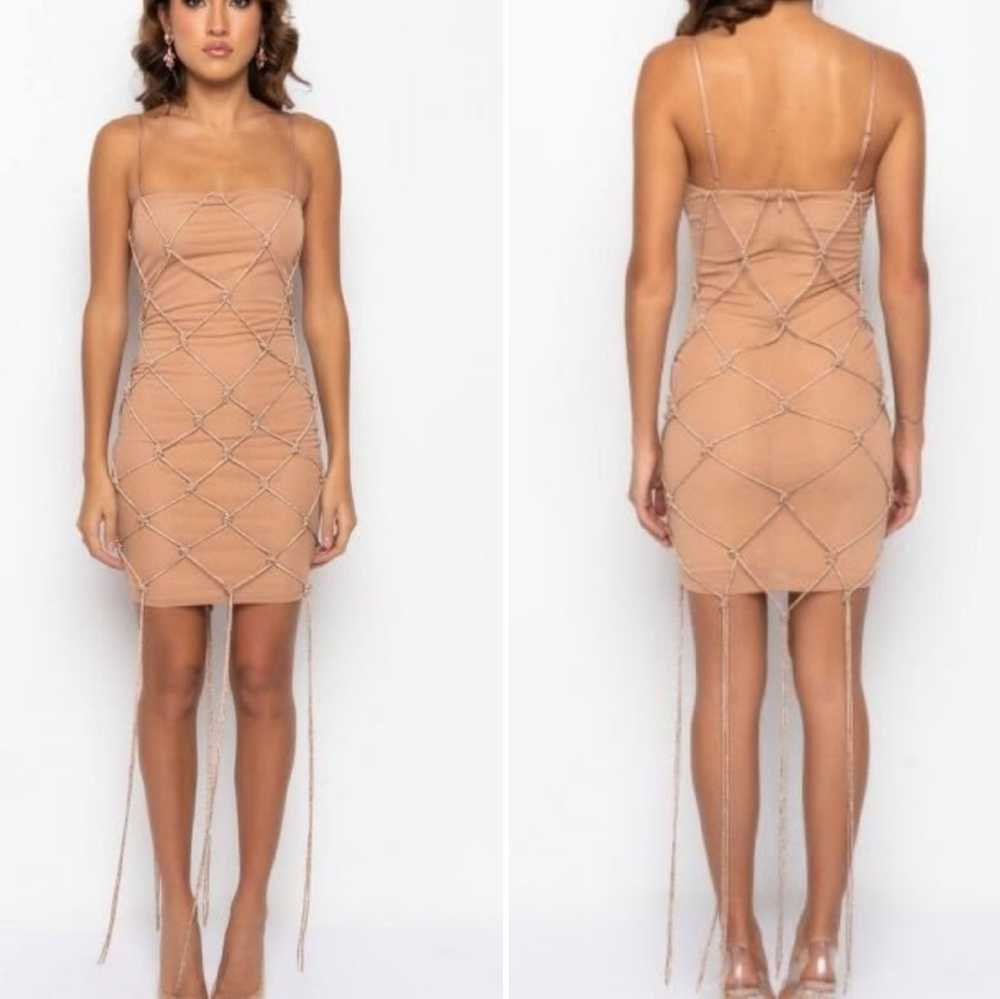 Akira gold mesh hanging knots dress Medium nwt  prom homecoming wedding